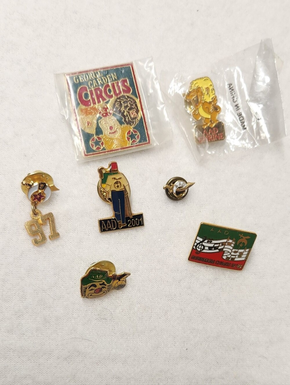 Vintage AAD Shriners Masonic Enamel Lapel Hat Pin Lot 7 George Carden Circus